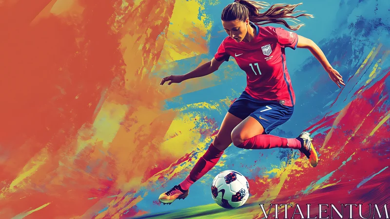 Dynamic soccer moment bursting with color and confidence.