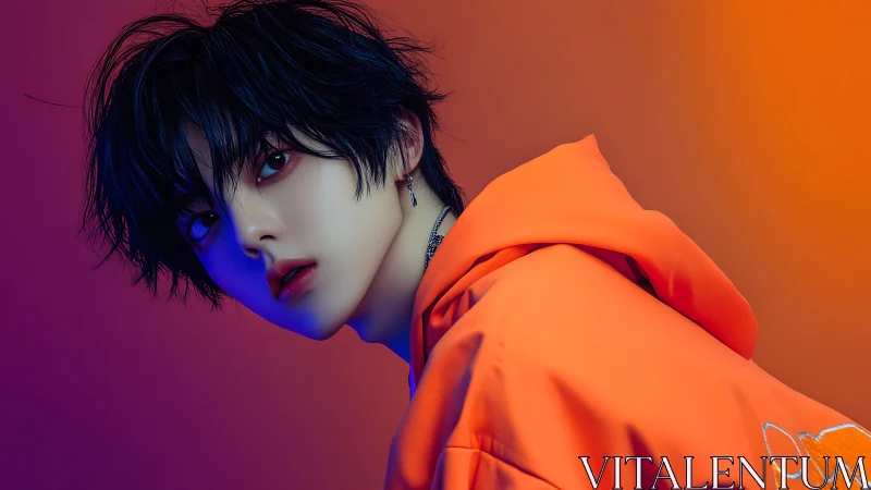 Electric neon portrait captures a moody gaze in vivid light