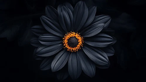 Black Daisy with Radiant Orange Center Against Dark Background