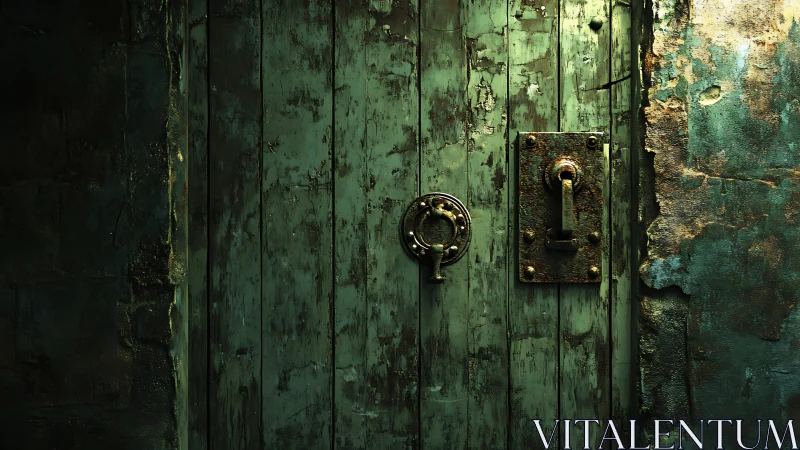 Corroded green metal door surface reveals textured urban decay