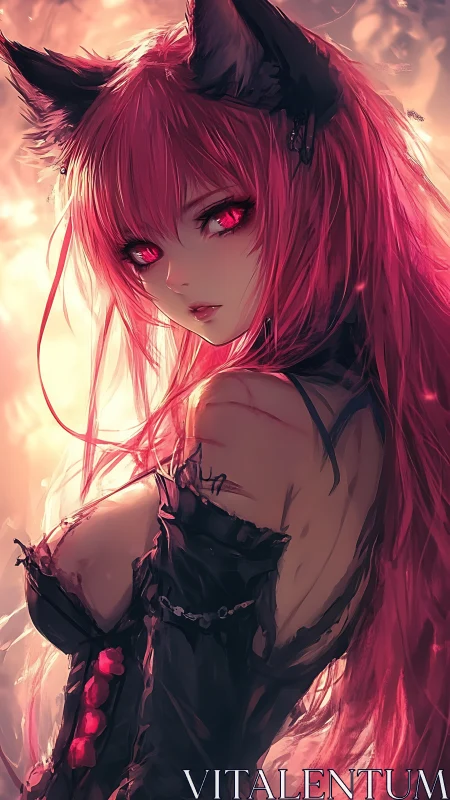 Fox-eared dusk sorceress burns the twilight in crimson gaze