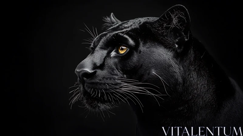 Black Panther Profile Portrait Against Dark Background.