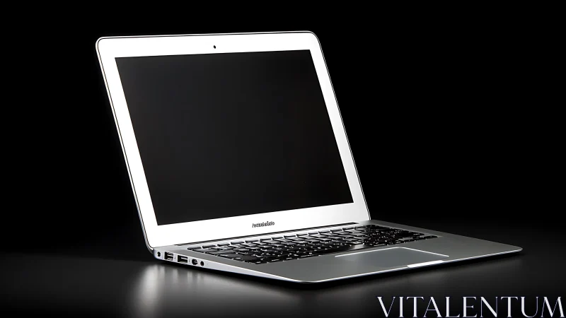 Sleek silver laptop in dramatic low key product lighting.