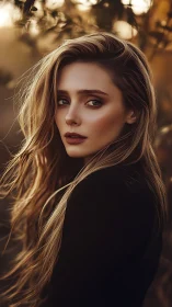 Golden hour portrait of a thoughtful young woman outdoors.