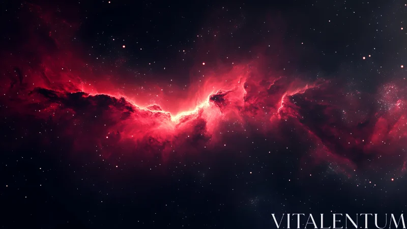 Red nebular gas band extends across a star field region