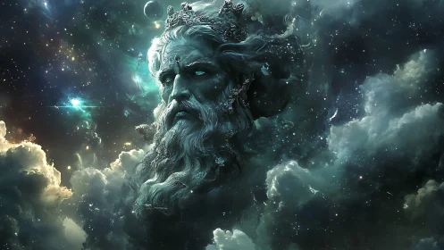 Colossal spectral head merges with nebula and starfield