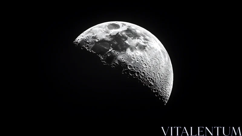Moonlit craters and shadows in a quiet half-moon portrait.