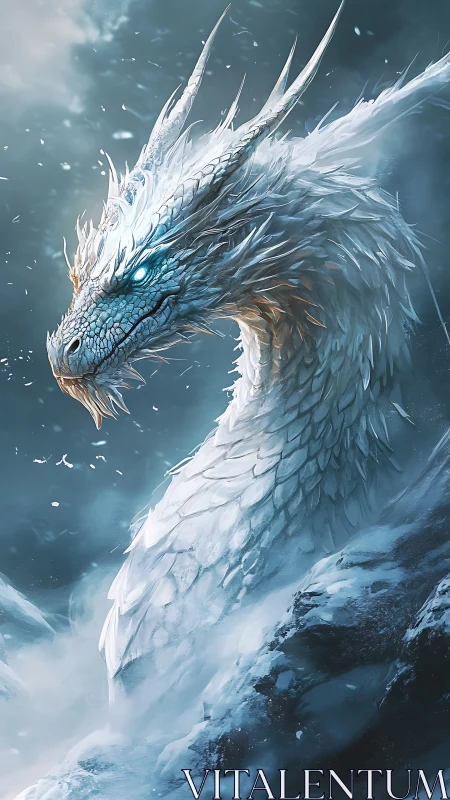 Frostcrowned dragon sentinel above the roaring winter gorge.