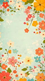 Whimsical Garden Reverie: Vintage Blooms Dance Across Soft Sky.