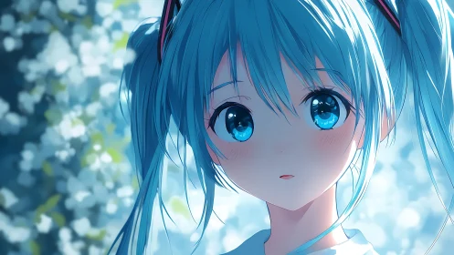 Anime close-up portrait with luminous bokeh background focus.