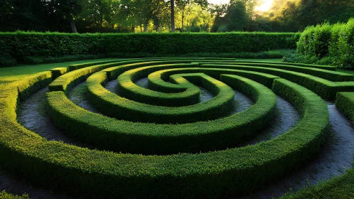Circular hedge labyrinth is constructed with concentric pathways