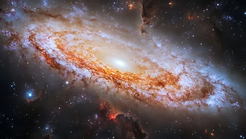 Edge-on barred spiral galaxy with dense star-forming lanes.