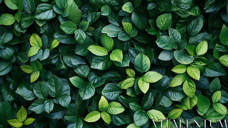 Glossy green foliage background with dense overlapping leaves.