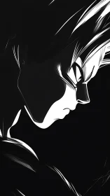 High-contrast anime profile with dramatic rim lighting and deep shadow