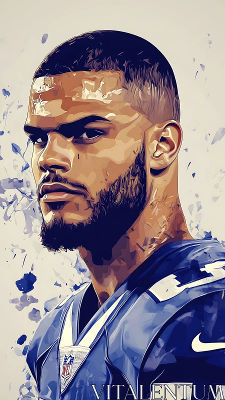 Digital portrait depicts football player in stylized vector form