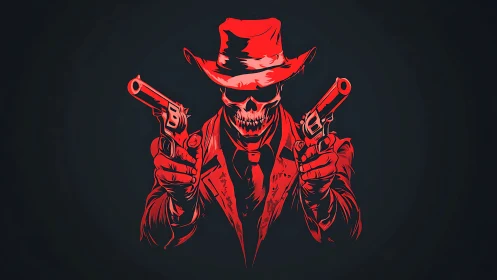 Red skeletal gunslinger in dual-wield frontal pose on dark ground