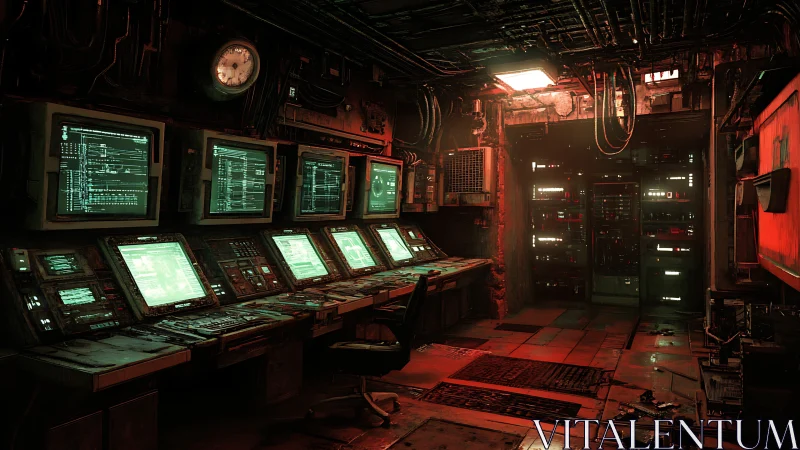 Retro-futurist command center renders cyberpunk control hub