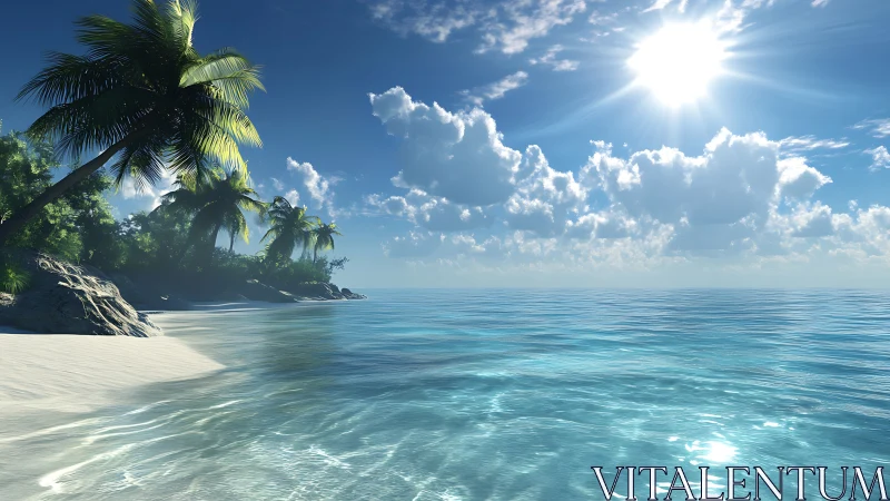 Tropical Coastline with Palm Trees: Serene Island Paradise.