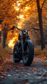 Midnight café racer idling in a tunnel of autumn fire.