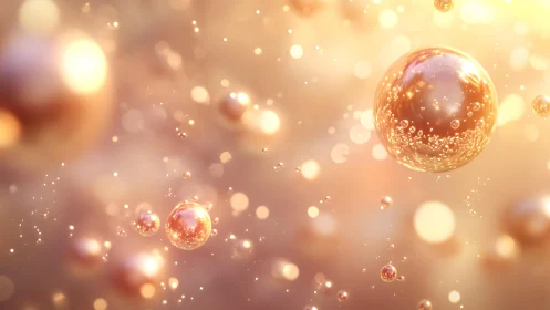 Shimmering Golden Bubbles in Dreamy Abstract Light Effect.