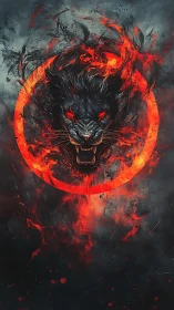 Infernal black panther roars within a burning crimson sigil