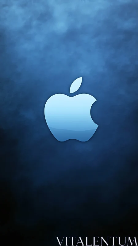 Apple Logo on Textured Blue Background.