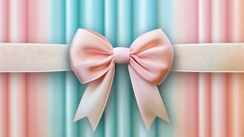 Silk Ribbon Bow with Ombré Gradient on Striped Pastel Background