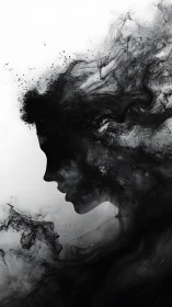 Ink-born silhouette exhales galaxies of drifting memory