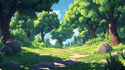 Dappled Forest Clearing With Luminous Canopy Structure.