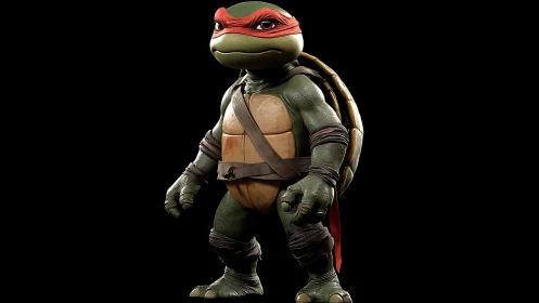 Masked turtle warrior quietly sharpens swagger in the dark