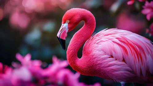 Flamingo in neon bloom, poised inside a pink daydream.