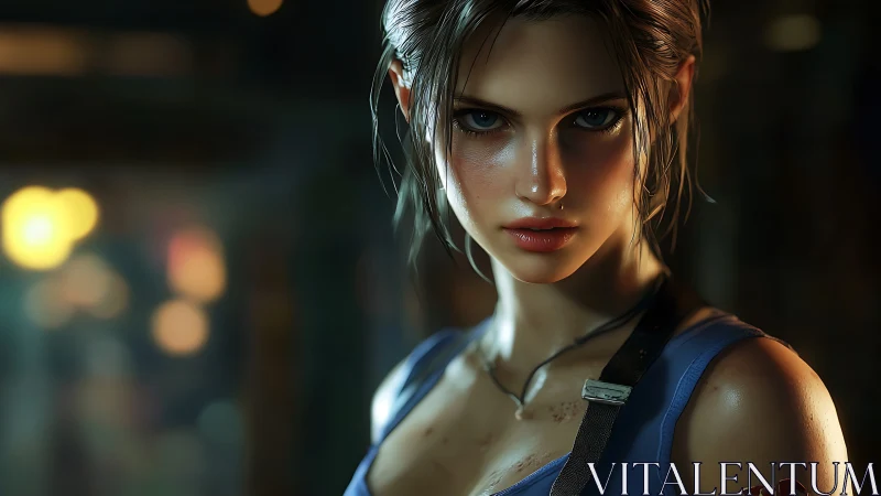 Cyber warrior portrait with cinematic bokeh lighting.