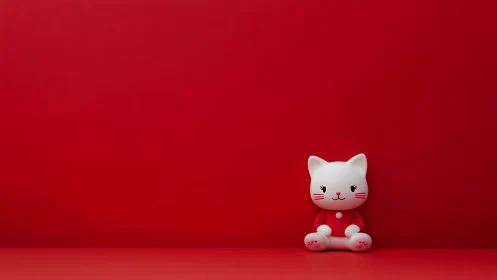Adorable White Kitty Sits Smiling Against Cheerful Red