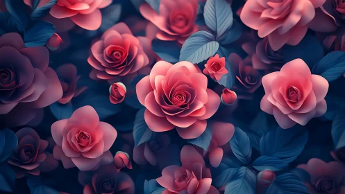 Neon Roses Bloom Electric Pink Against Twilight Velvet.