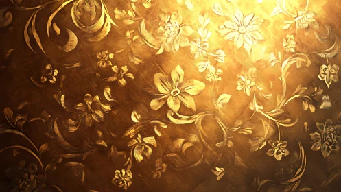 Ornate gold floral pattern on textured metallic surface.