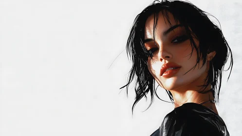 Digital portrait of woman with wet hair and white backdrop.