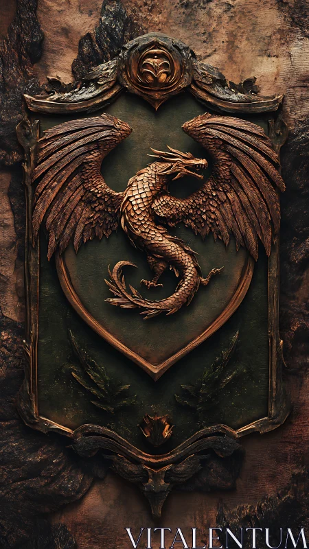 Ornate bronze dragon crest rendered as high-relief heraldic emblem.