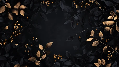 Gold foliage branches frame a dark empty central background