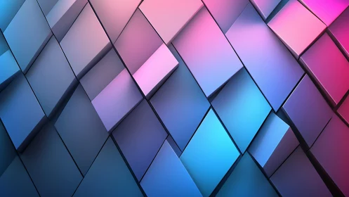 Geometric 3D Abstract Pattern with Pink and Blue Gradient Lighting.