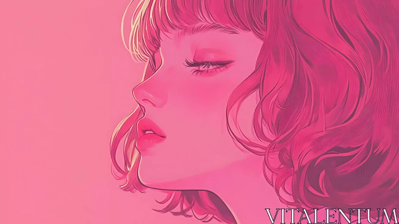 Side profile portrait shows serene woman in monochrome pink