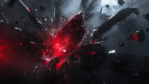 Shattering red energy crystal under high-velocity impact in void
