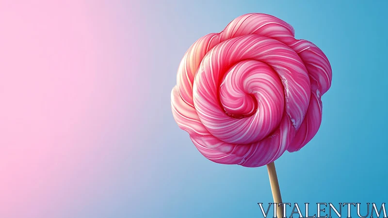 Pink spiral lollipop against gradient blue background