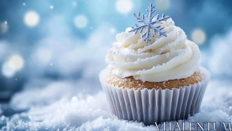 Winter Cupcake With Snowflake Topper in Snow.