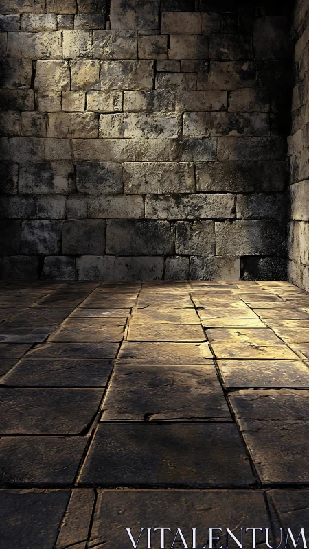 Stone masonry interior with worn floor and textured walls.