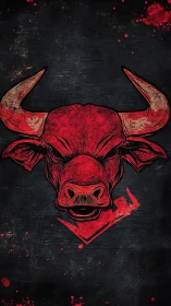 Aggressive red bull illustration on distressed black ground