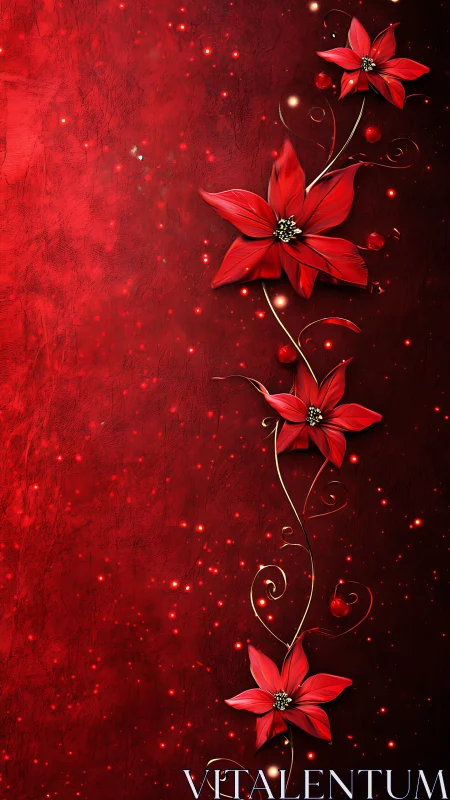 Specular red floral spline on textured luminous field.