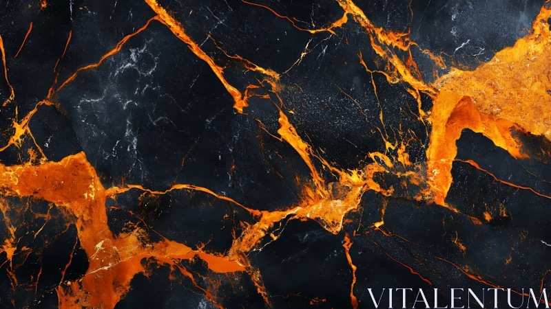 Molten orange veins fracture deep obsidian stone field.