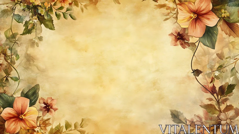 Vintage floral border frame with warm watercolor blooms.