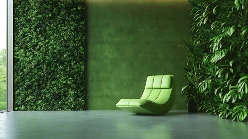 Serene Green Sanctuary With Modern Lime Chair.