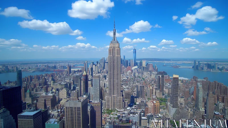 High-altitude daytime panorama isolates central Art Deco skyscraper